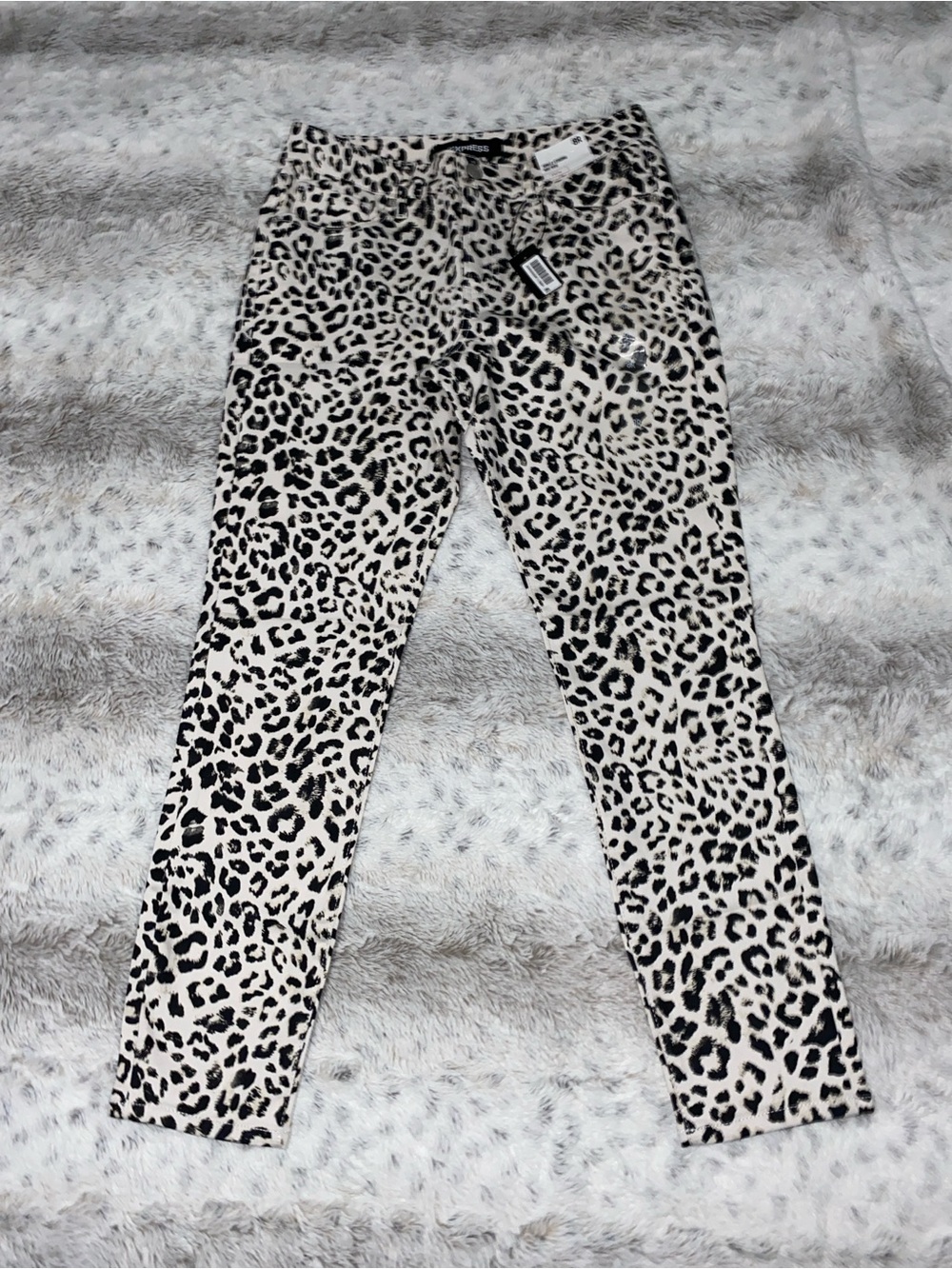 Express Leopard Print Skinny Pants - Black on Cream
